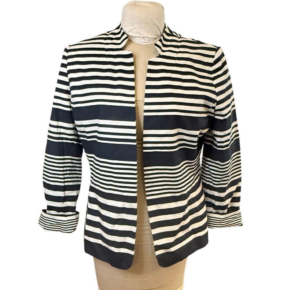 Preston & York Stripe Open Front Blazer Jacket Navy & White Sz. 12